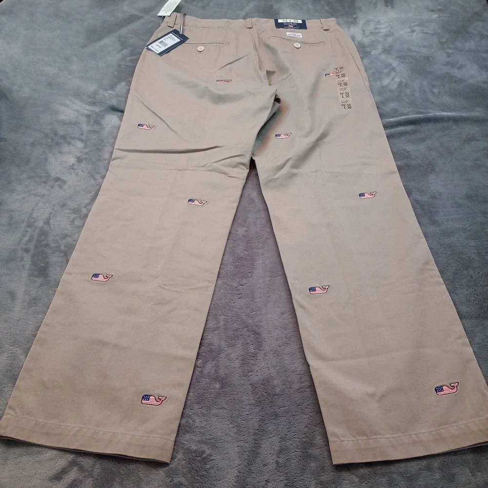 Vineyard Vines Classic Fit‎ Club Pants Flag Whale Mens 32x30 Khaki Chino Preppy